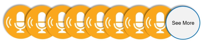 Graphic of several orange microphone icons overlaid on top of each other horizontally across the page