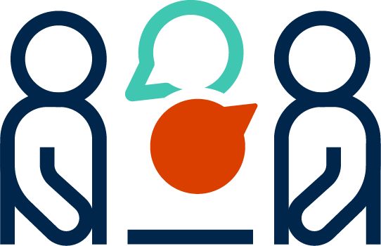 an outline of two people with speech balloons coming from each person