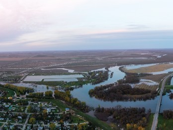 The Red River flooding in Morris, Manitoba