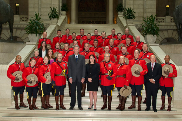 Sixty-five members of the Royal Canadian Mounted Police `D' Division today received the Order of the Buffalo Hunt at a special ceremony hosted by Premier Brian Pallister.