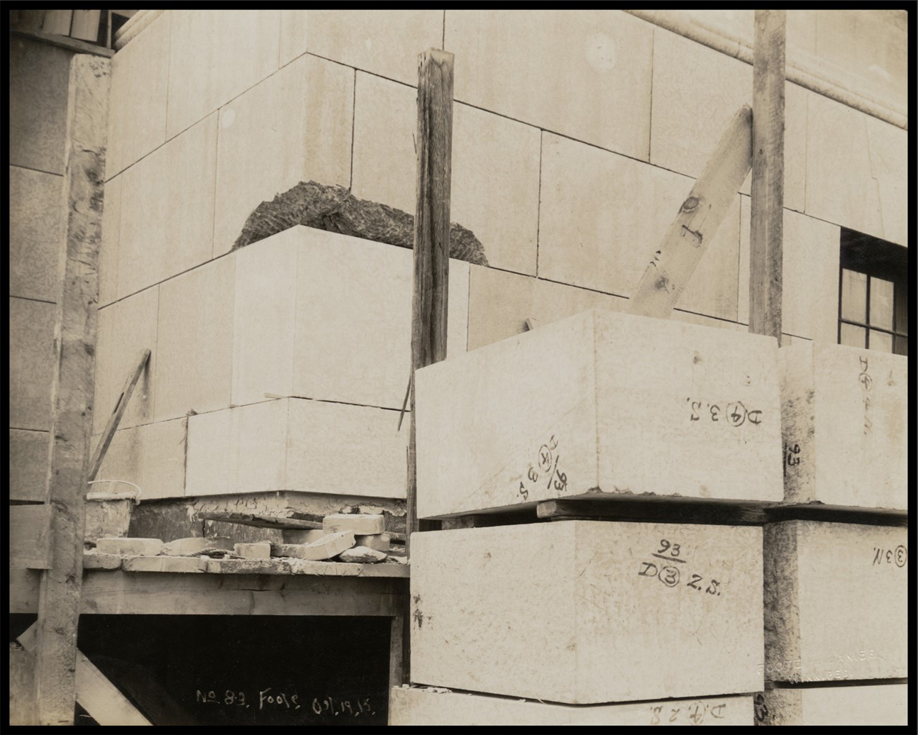 Close up of large slabs of Tyndall stone