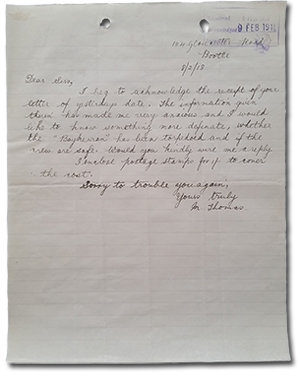 letter from Mary Thomas to Bay Steamship Company