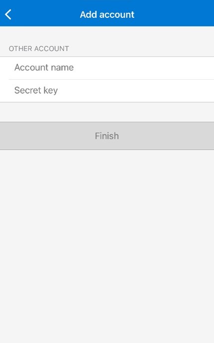 Entering account information into the authenticator app