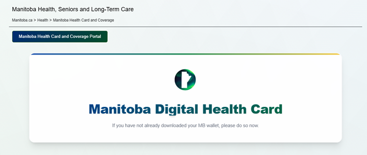 Manitoba Health Card and Coverage Portal button