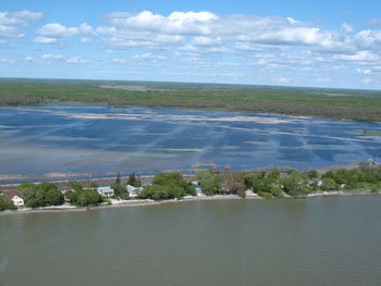 Aerial view of flooding at Lundar Beach, June 1, 2011