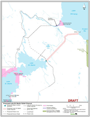 Carte montrant l'emplacement du canal de déversement du lac St. Martin