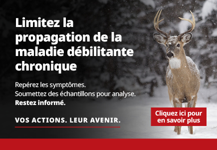 Aidez à freiner la maladie débilitante chronique. La maladie débilitante chronique a été détectée au Manitoba. Cliquez ici pour en savoir plus sur la réponse du Manitoba et comment vous pouvez aider.