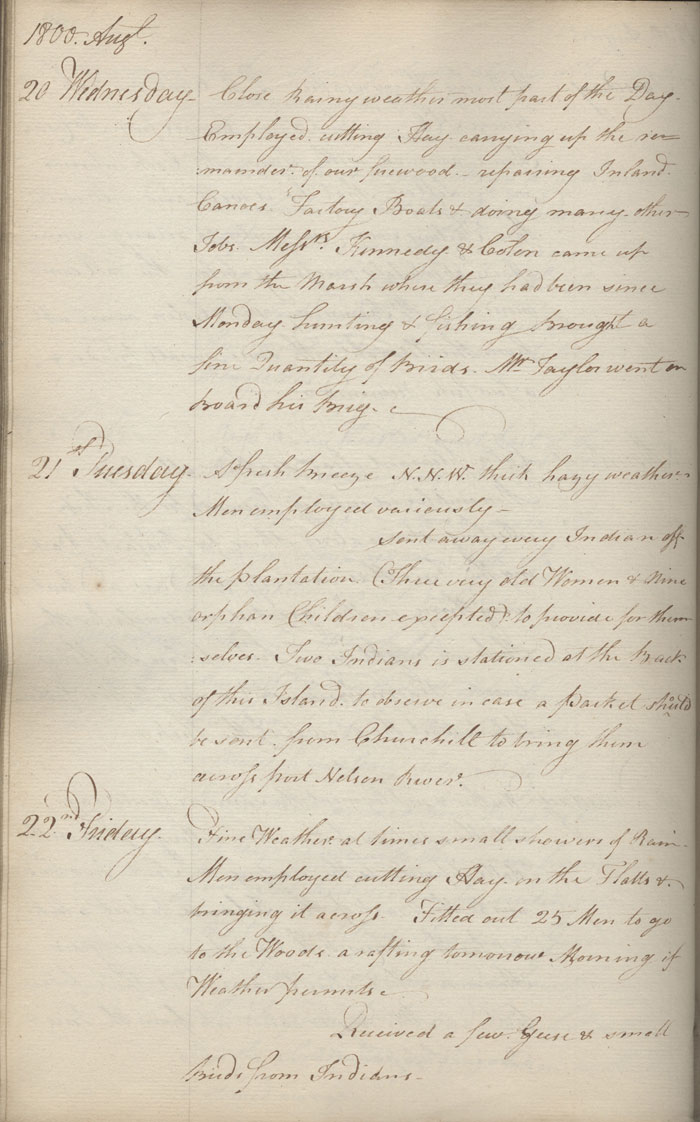 Journal du poste de York Factory, 1800