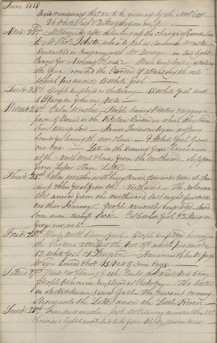 Journal du poste de Cumberland House, 1818
