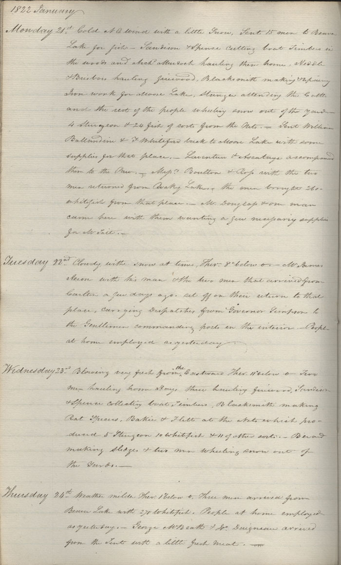 Journal du poste de Cumberland House, 1822