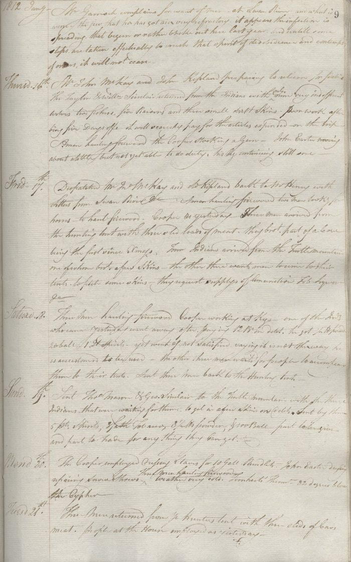 Journal du poste de Brandon House, 1812