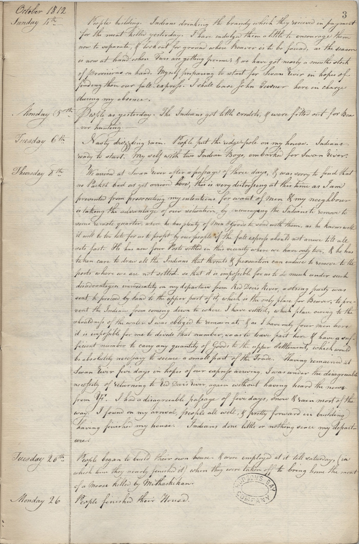 Journal du poste de Red Deer River, 1812