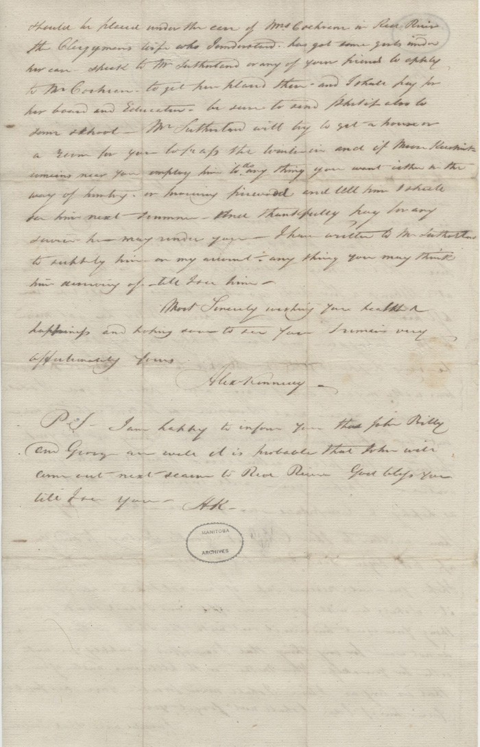 Letter from Alexander Kennedy to his wife