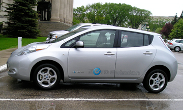 Photograph of all-electric Nissan Leaf